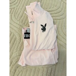 Playboy Pink Tracksuit Set Zip Up Jacket Flare Yoga Pants Y2K Bunny Logo Women S